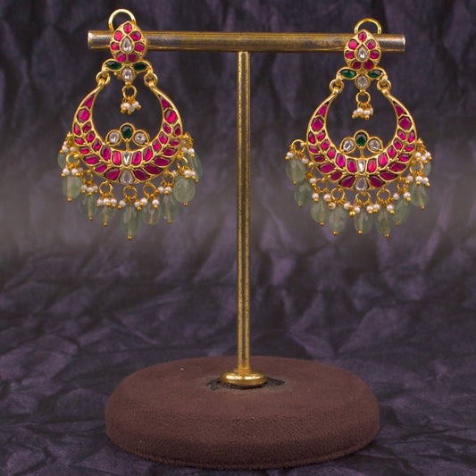 Gold Inspired Design Jadau Kundan Chandbali Earrings