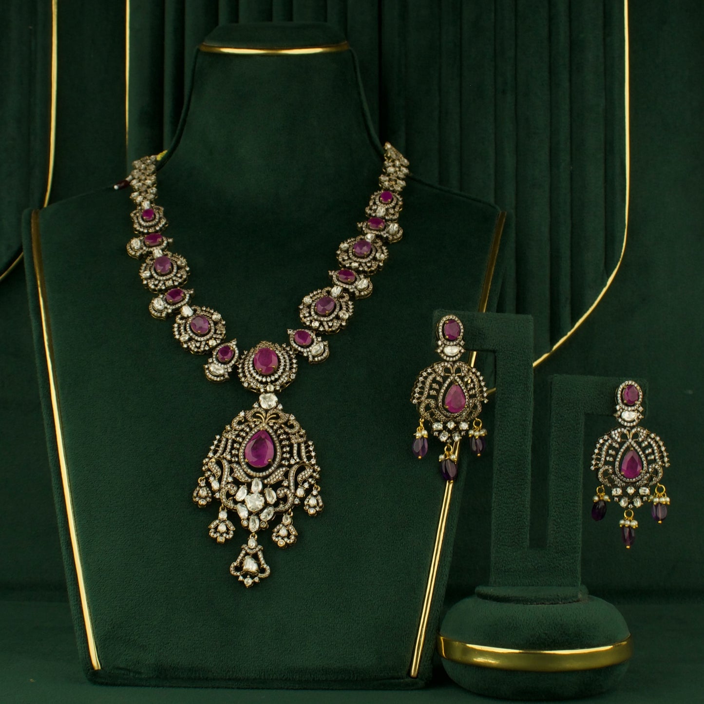 Exquisite Design Fusion Kundan & Polki Victorian Long Necklace Set