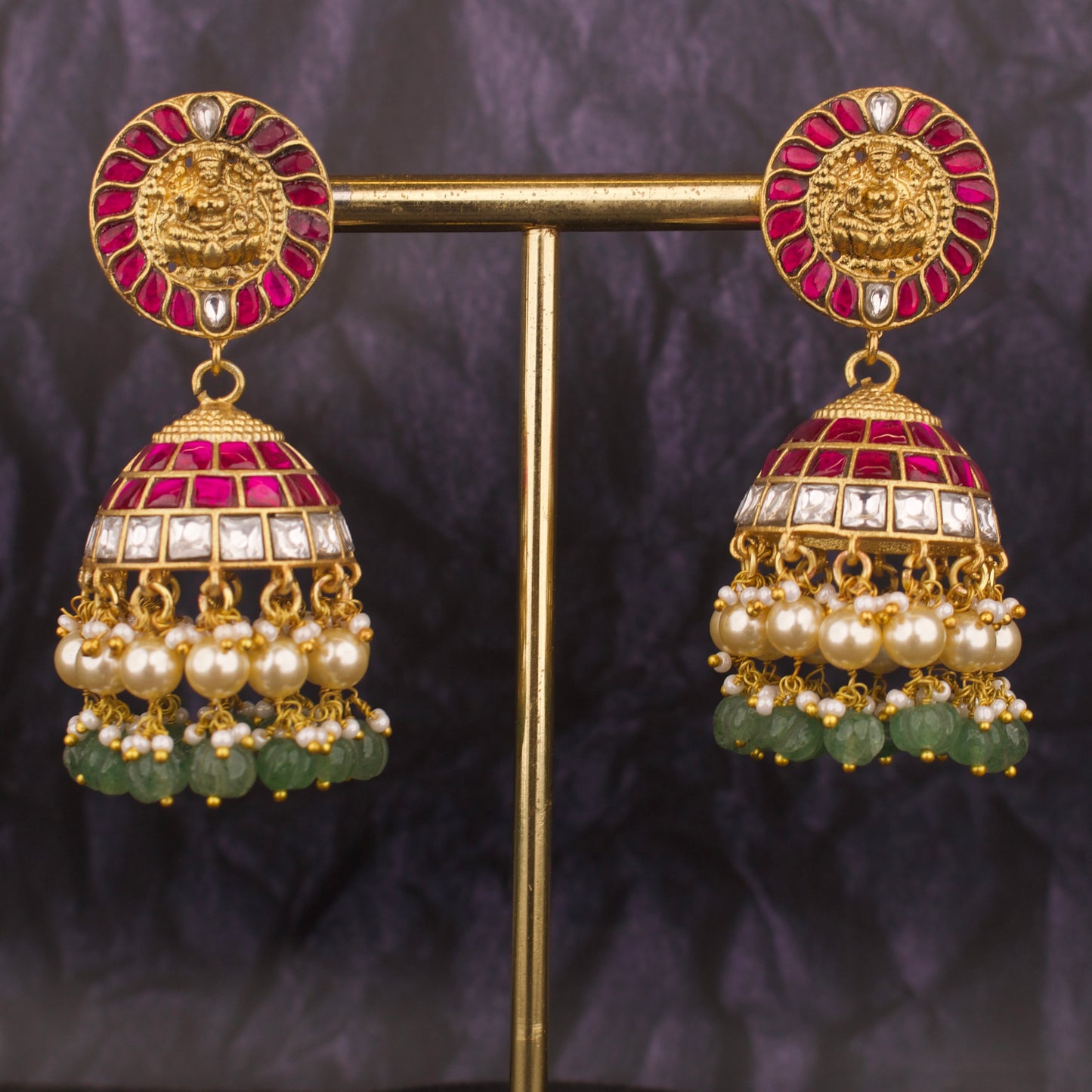 Traditional Laksmi Devi Design studded Jadau  Kundan Jhumki - DULHAN JEWELS