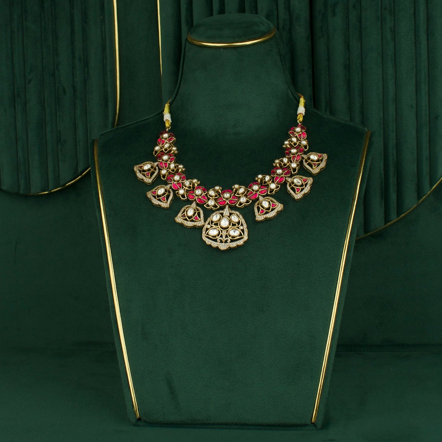 Regal Bells: Victorian Polki Necklace Set with Intricate Detailing