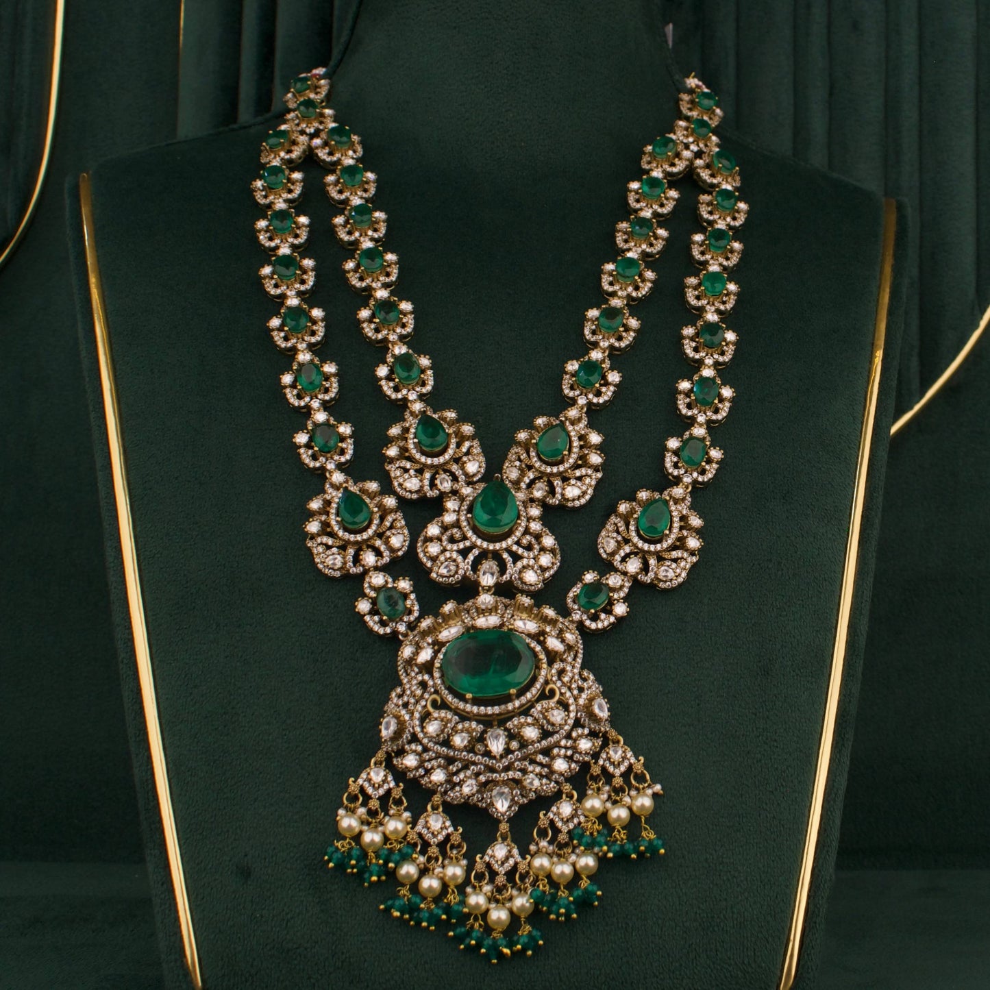 Bridal Victorian Layer Polki Haram With Matching Jhumki