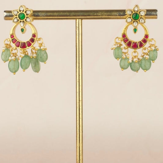 Unique Floral Studded Jadau Kundan Chandbali - DULHAN JEWELS