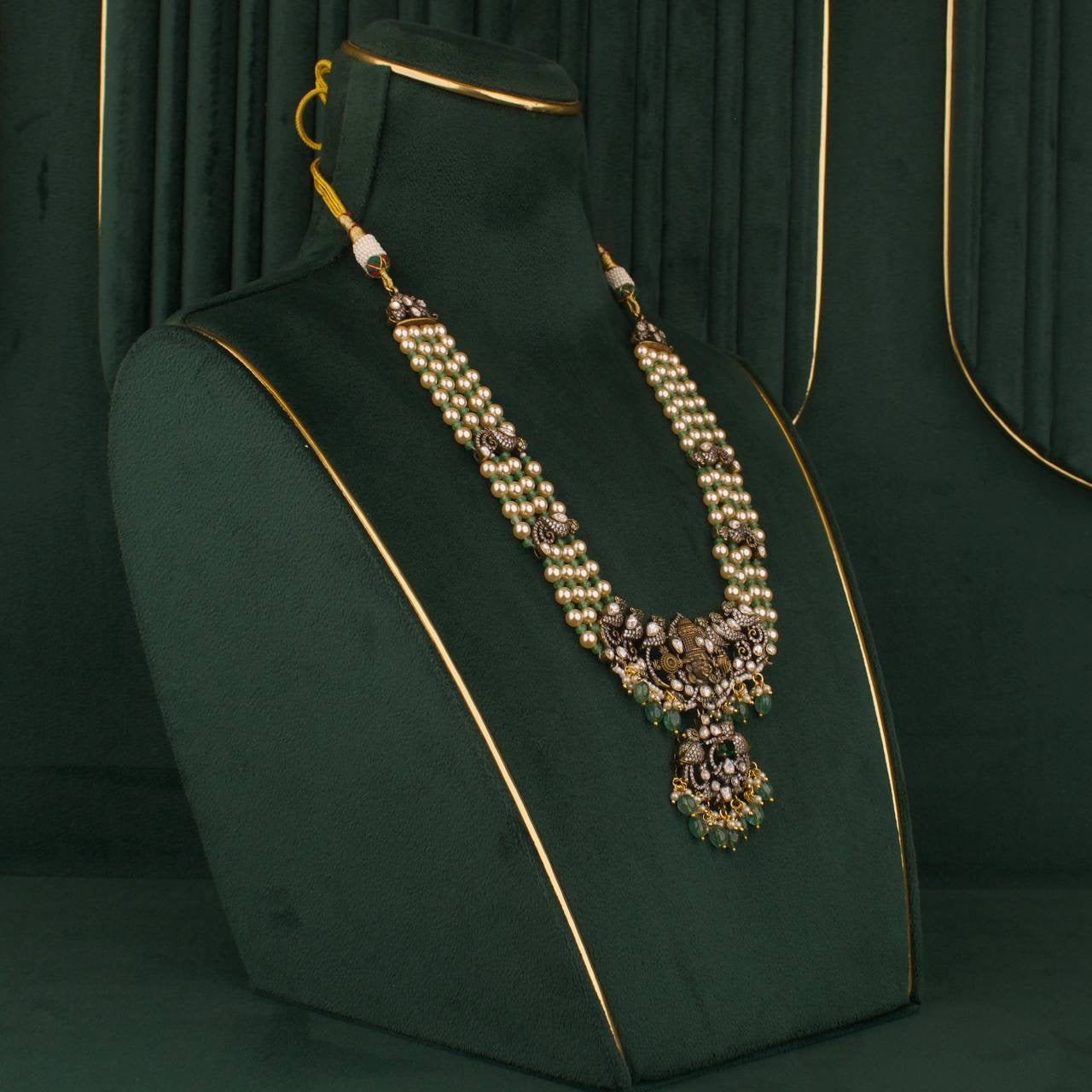 Gold Inspired Designer Lord Balaji beads Necklace Set With Matching Earrings