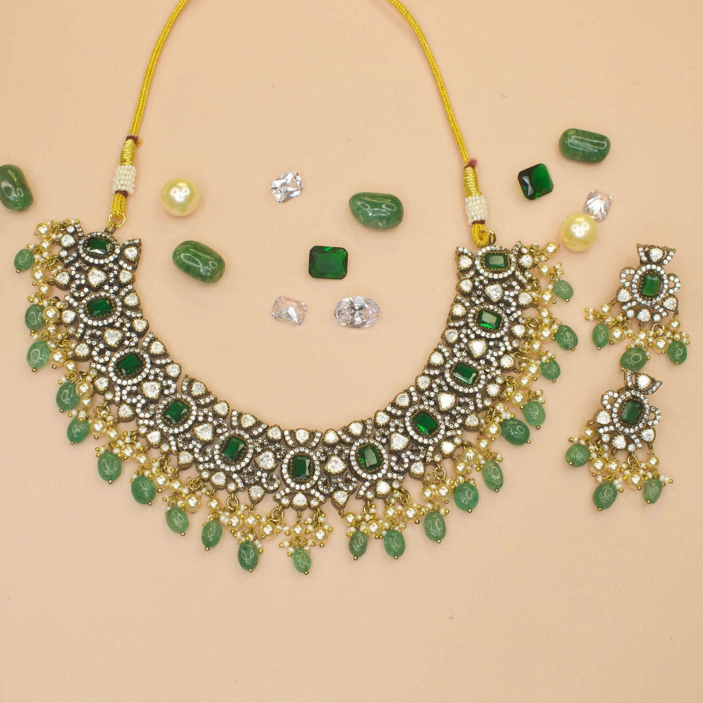 Radiant Victorian Necklace Set with Zircon & Pearls