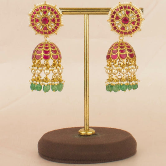 Bridal Festive Jadau Kundan Jhumki with Beads Hanging