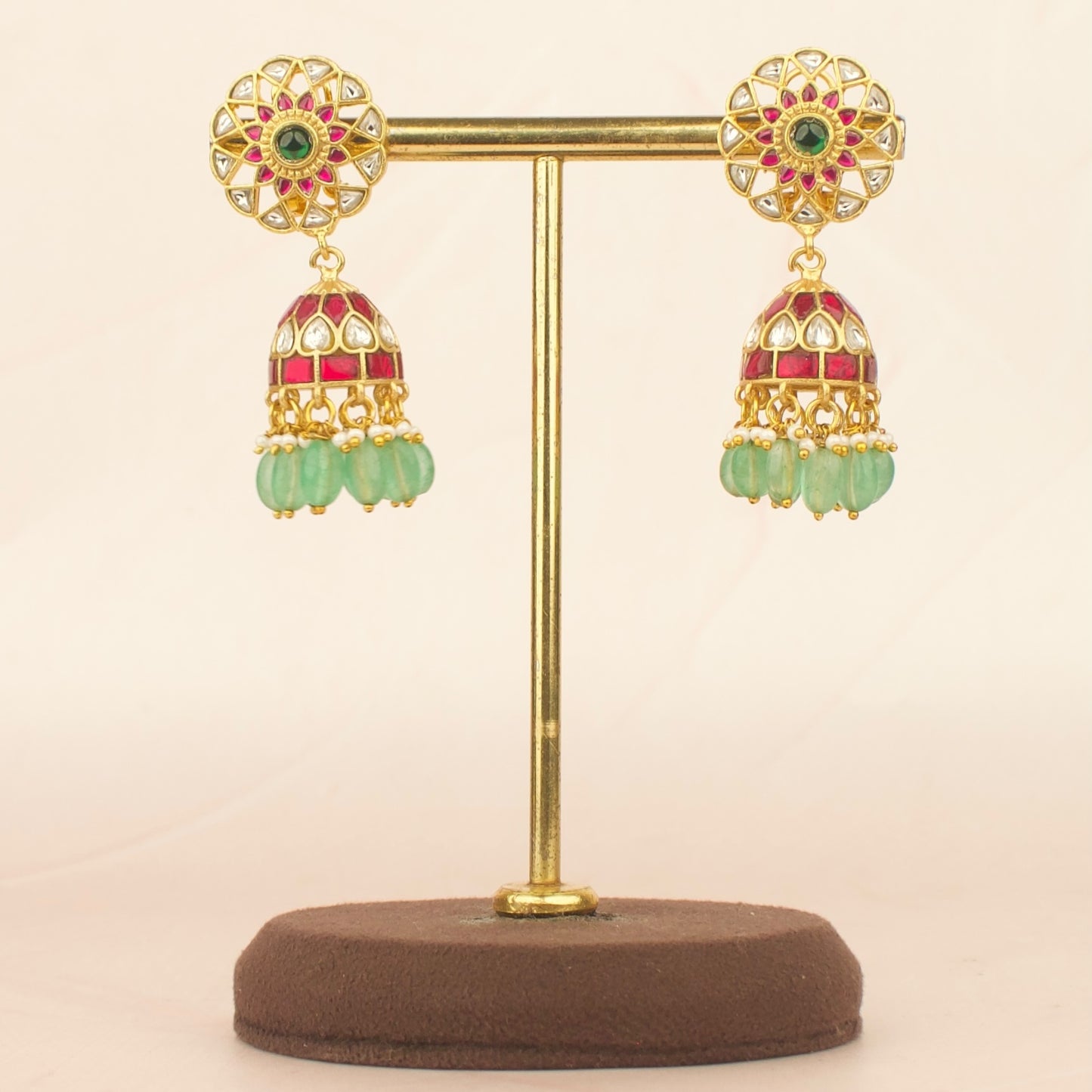 Circular Studded Jadau Kundan Jhumka Earrings