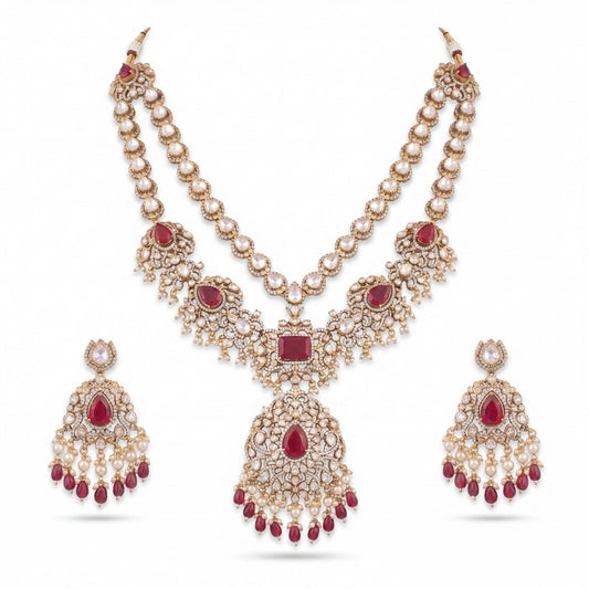 Grand Royal Victorian Polki Bridal Necklace With Matching Earrings