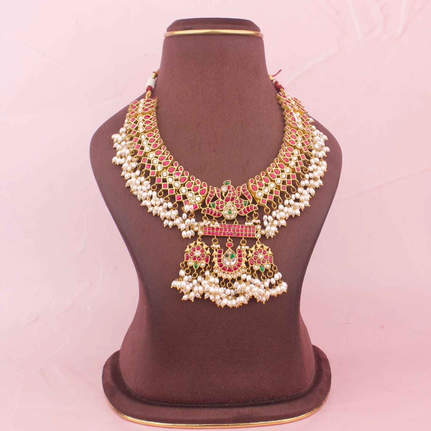 Regal Jadau Kundan Short Necklace With Guttapusalu Hangings - Premium Indian Ethnic Jewelry | Dulhan Jewels