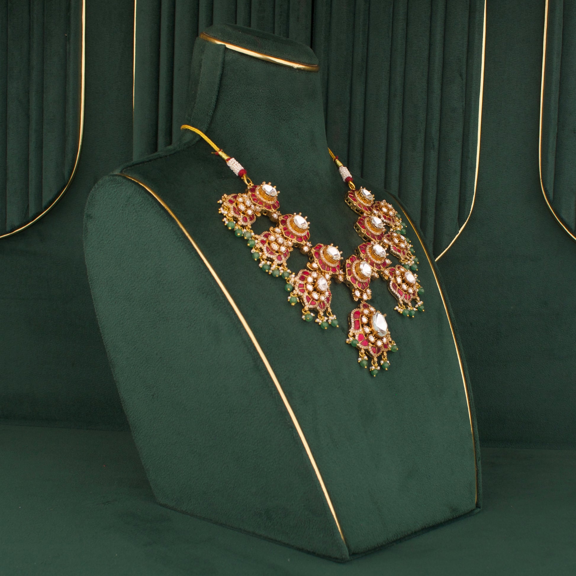 Bridal Moissanite Polki x Kundan Fusion Necklace Set - DULHAN JEWELS