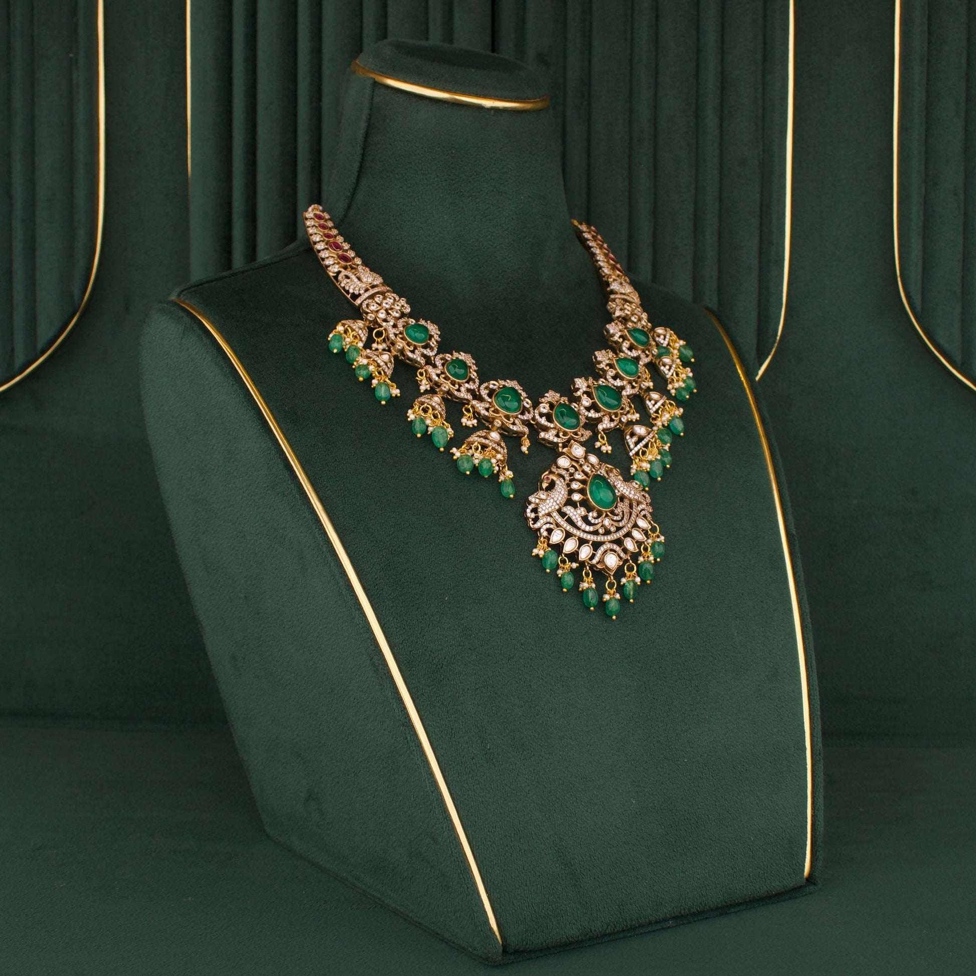 Stylish Designer Fusion Moissanite Polki Necklace With Matching Earrings