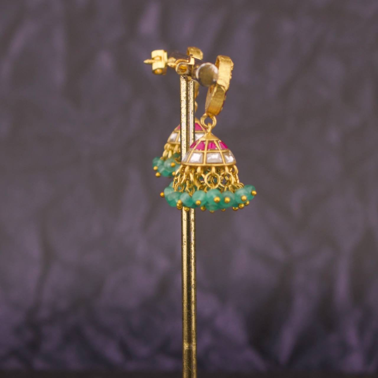 Ethnic Laxmi Devi Jadau Kundan Jhumki With Hangings