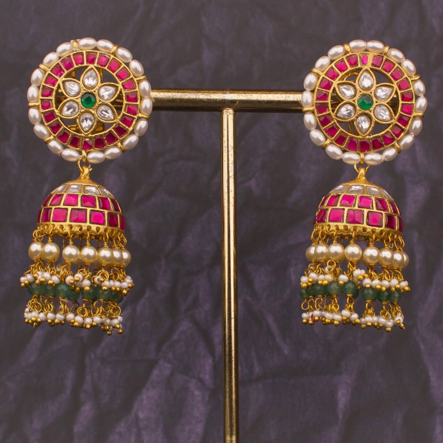 South-Indian Gold Style Jadau Kundan Jhumki Earrings