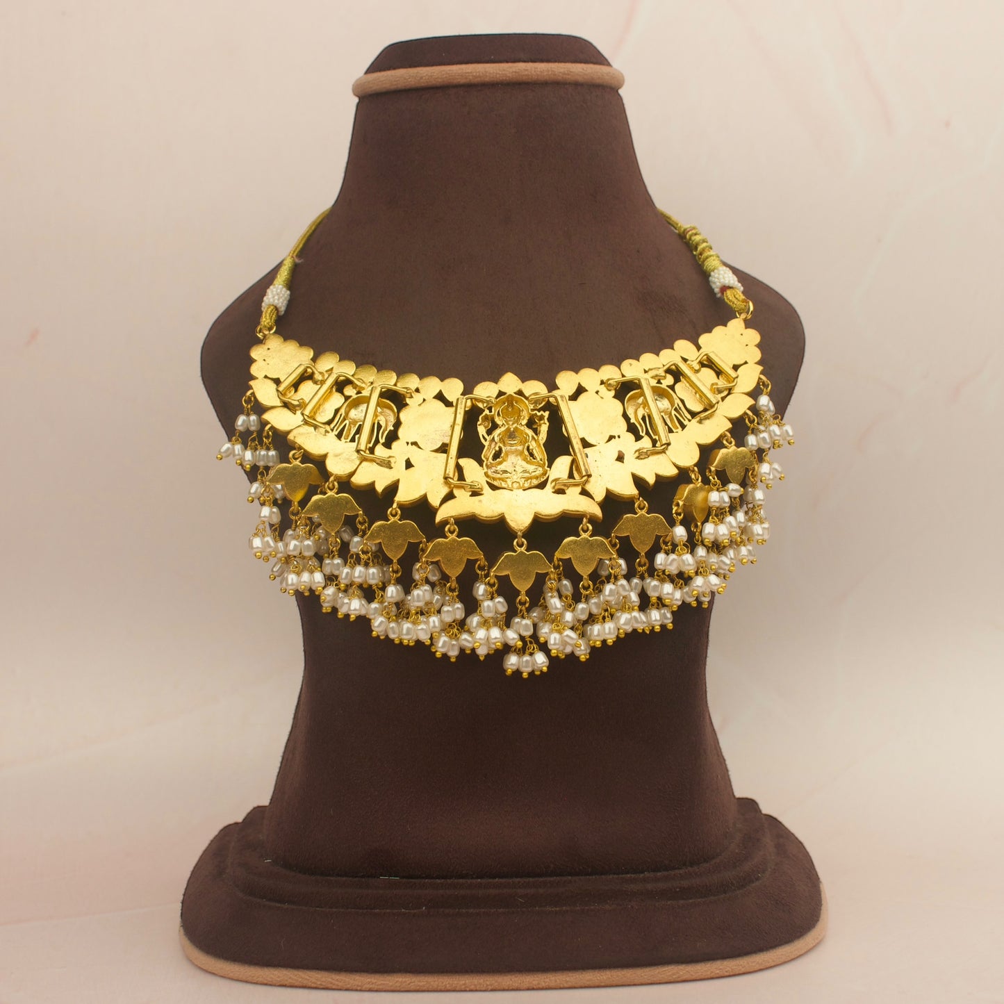 Divine Laxmi Devi Necklace + Choker with ricepearl Hangings