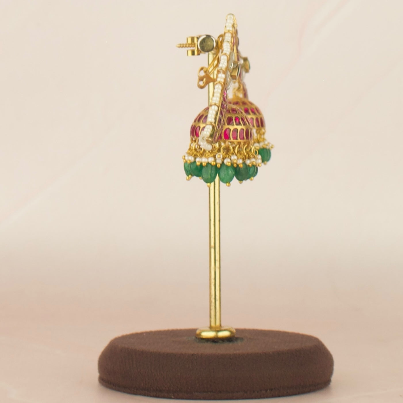 Unique Peacock Design Studded Jadau Kundan Jhumki With Beads