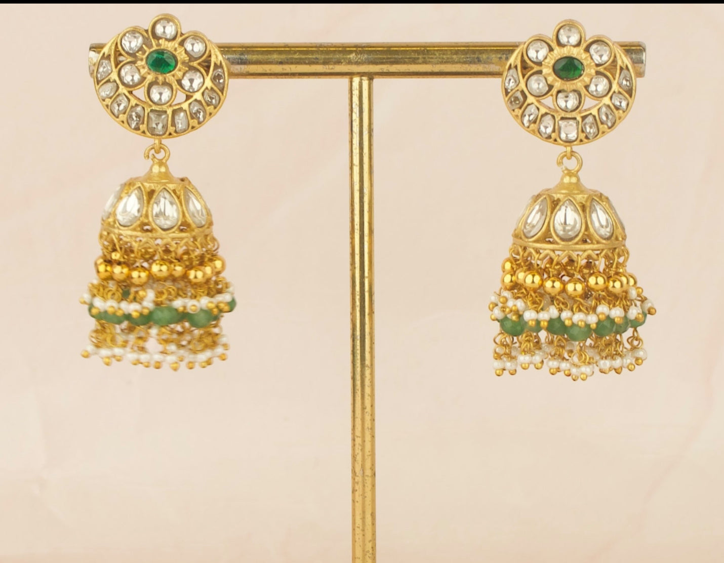 Majestic Jadau Kundan Chandbali Studded Jhumki Earrings - DULHAN JEWELS