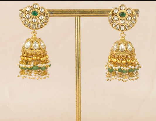 Majestic Jadau Kundan Chandbali Studded Jhumki Earrings - DULHAN JEWELS