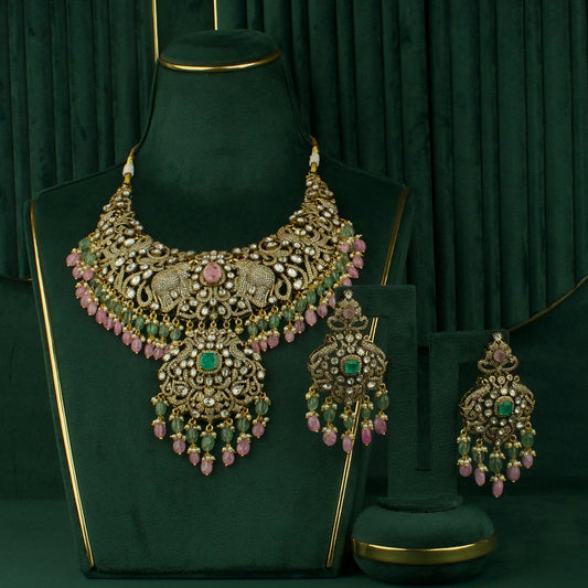 Multi colour Victorian kundan polki necklace set