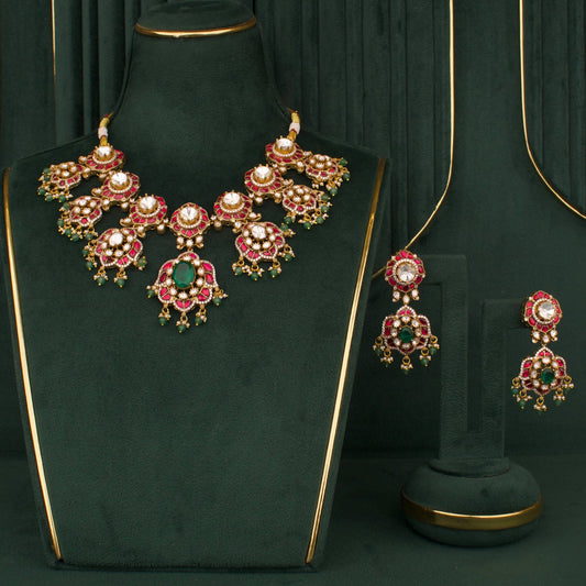 Grand Moissanite Polki Fusion Kundan Necklace Set