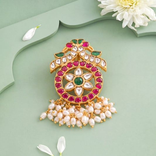 Lavish Floral Design Jadau Kundan Locket with Beads Hanging