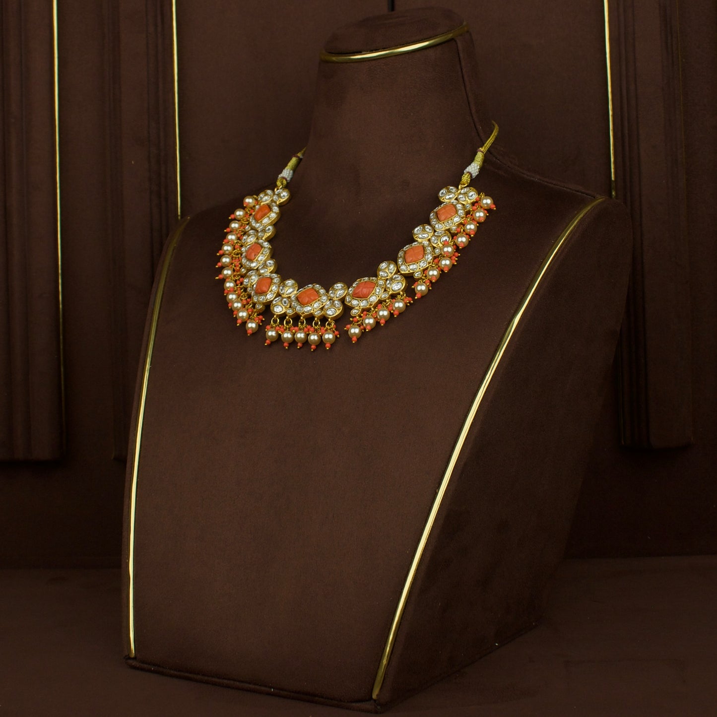 Luxurious Jadau Kundan Necklace Set with Coral Accents