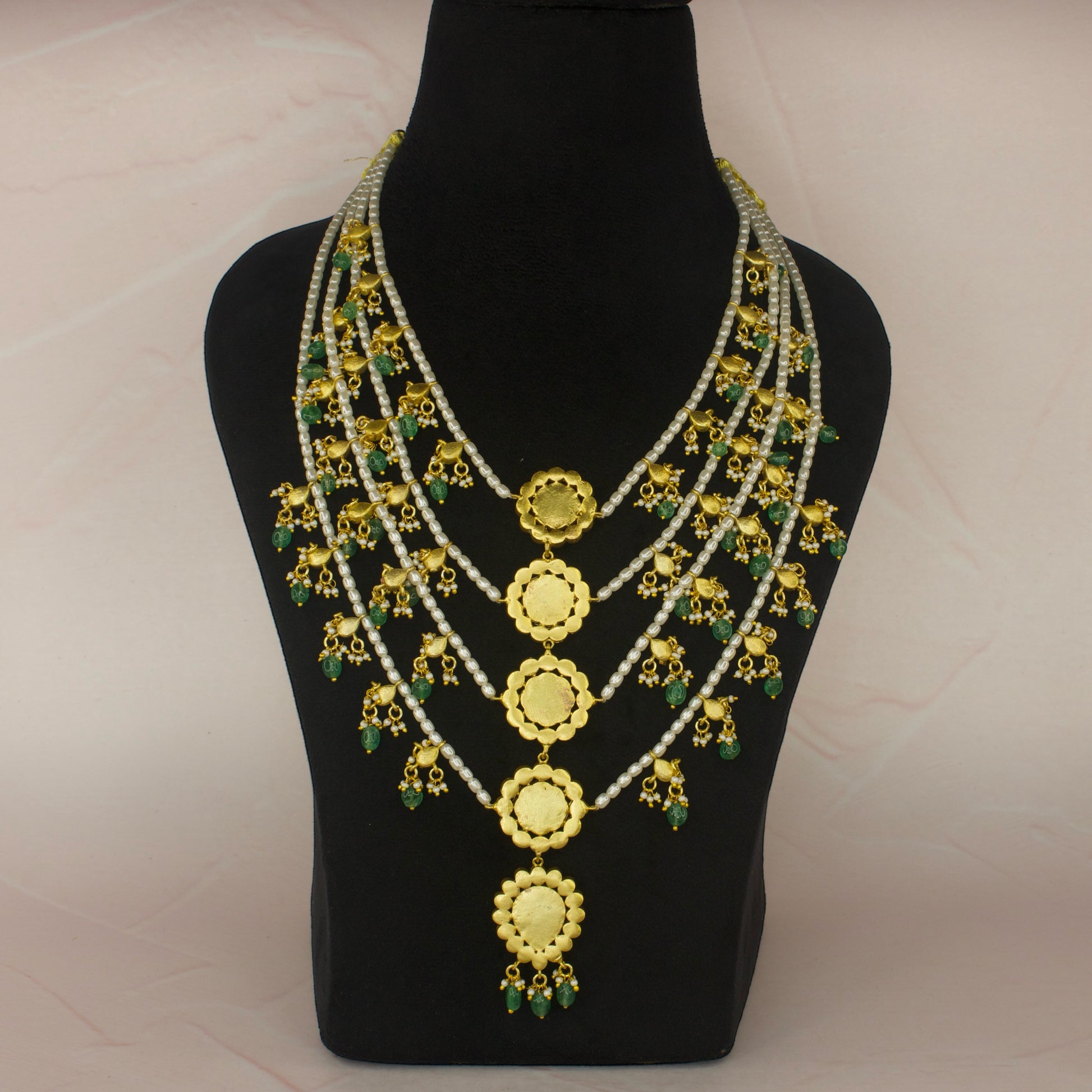 Step by Step Jadau Kundan Pearl Haram with 22k Gold plating . This product belongs to Jadau Kundan jewellery category