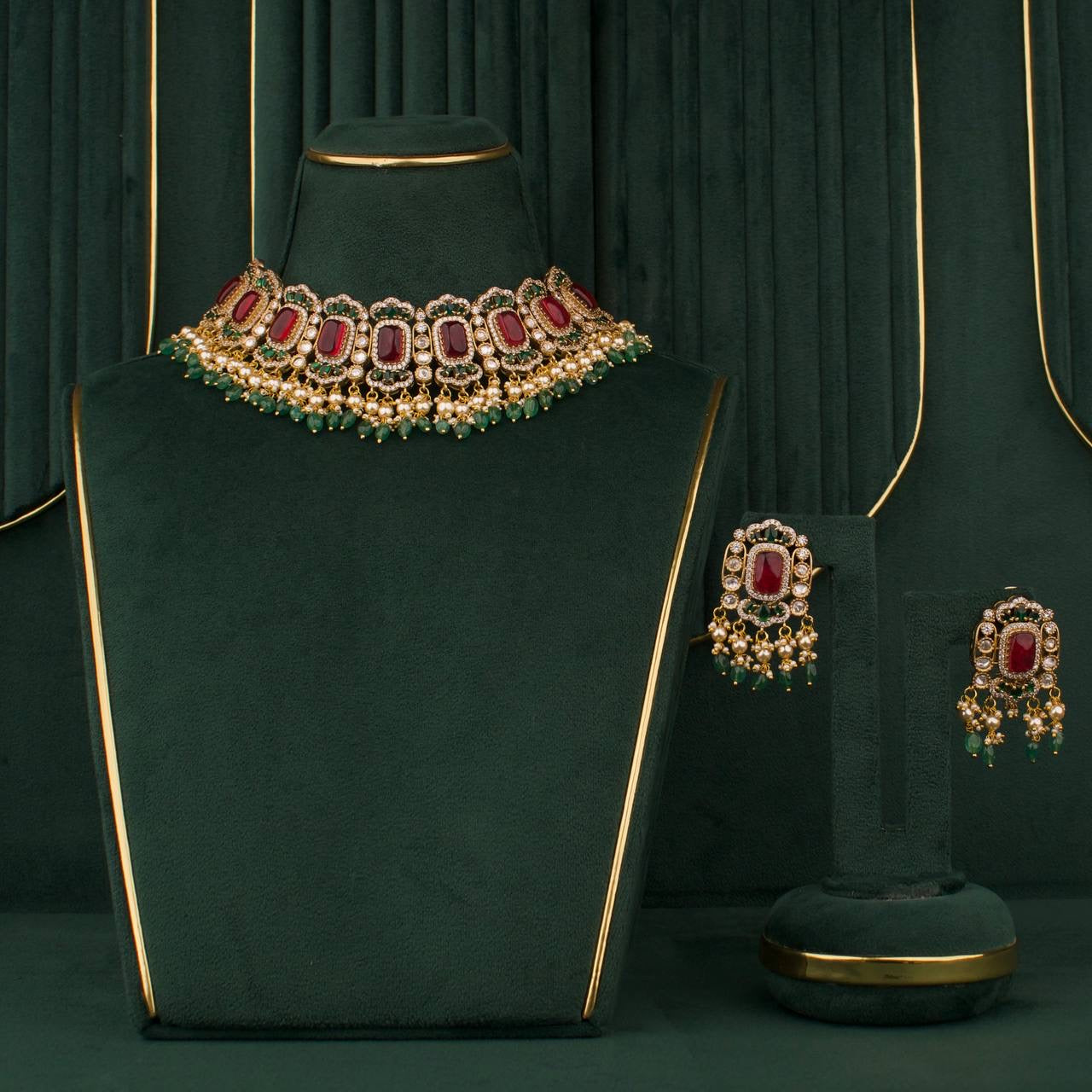 Designer Victorian Polki Fusion Chokers With Matching Earrings