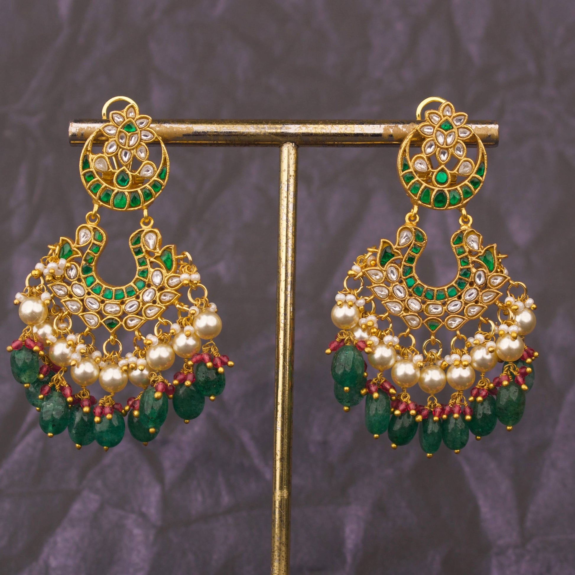 Premium Chand Studded Jadau Kundan Chandbali Earrings set worn Indian bridal