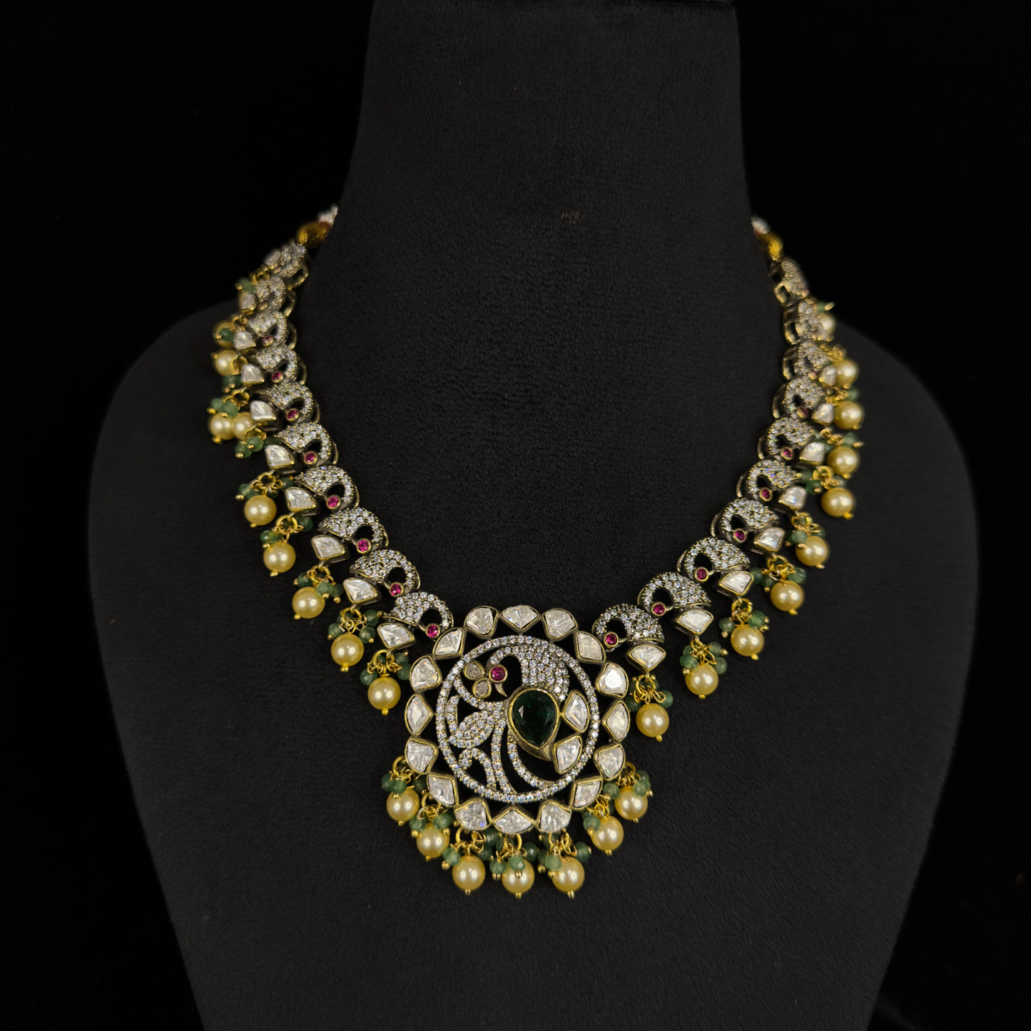 Victorian Moissanite Peacock Necklace with earrings