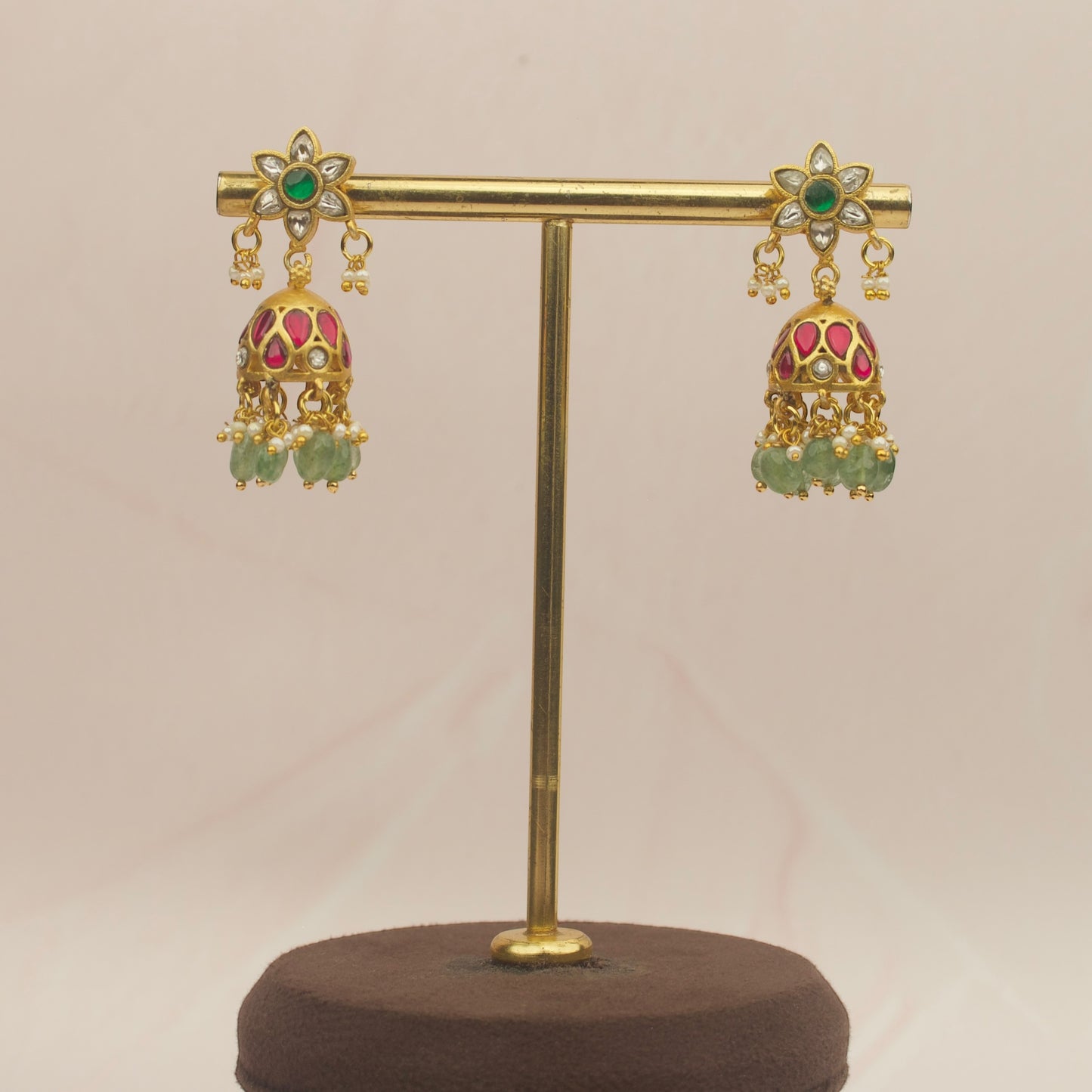 Floral Studded Jadau Kundan Jhumka Earrings