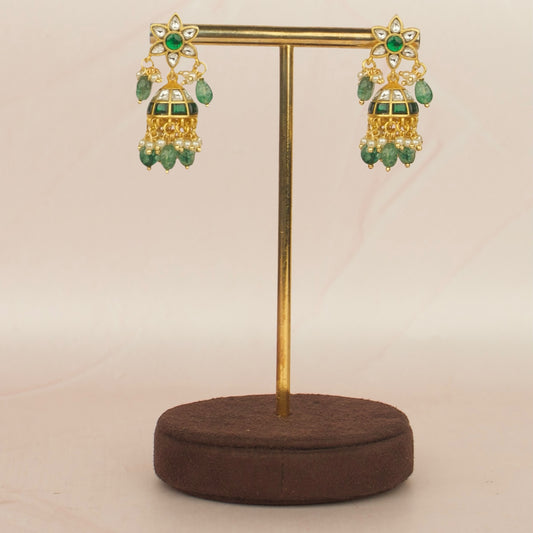 Floral Studded Jadau Kundan Jhumka Earrings