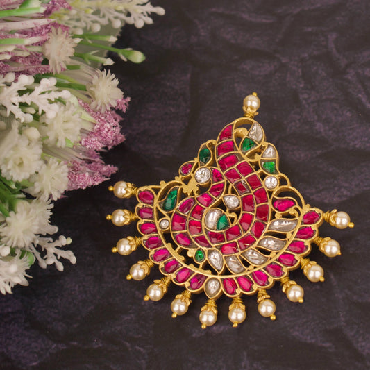Majestic Jadau Kundan Pendant With Pearl Bordering