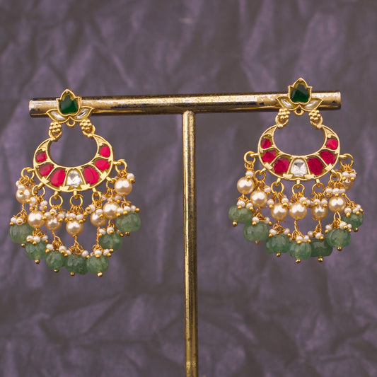 Floral Studded Jadau Kundan Chandbali Hangings