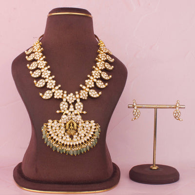 South Indian Mossanite Mango Necklace Set with Green Drops