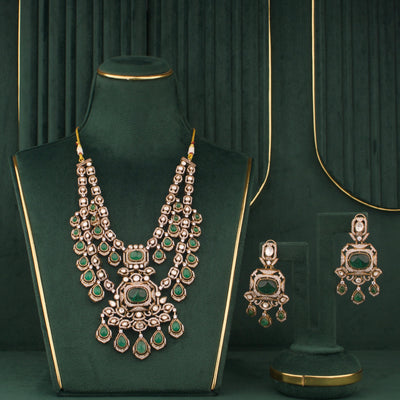 Royal Polki Layered Necklace Set With Matching Earrings