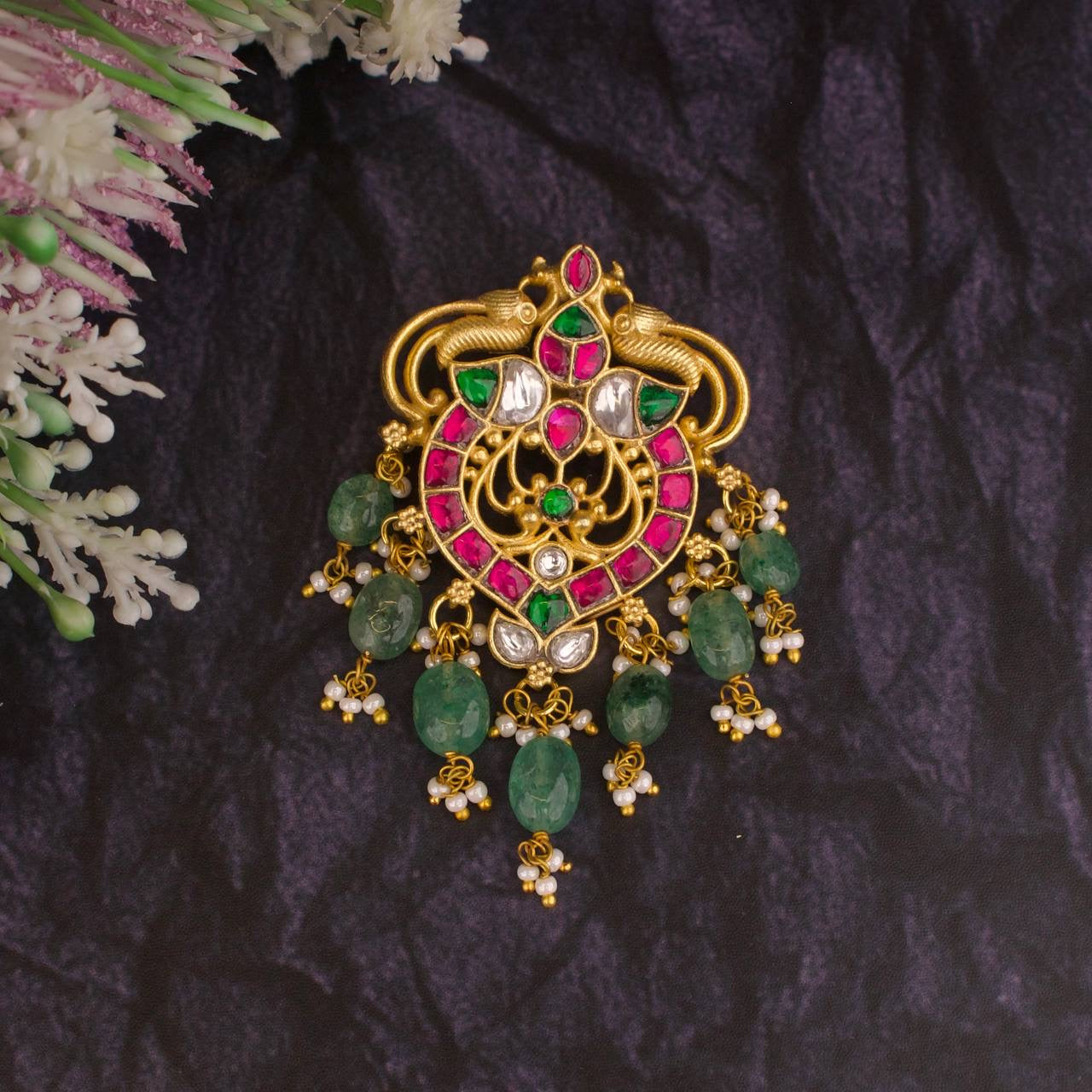 Small Sized Jadau kundan Black Beads Locket