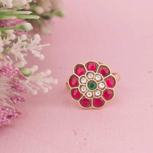 Elegant Jadau Kundan Flower Design Ring