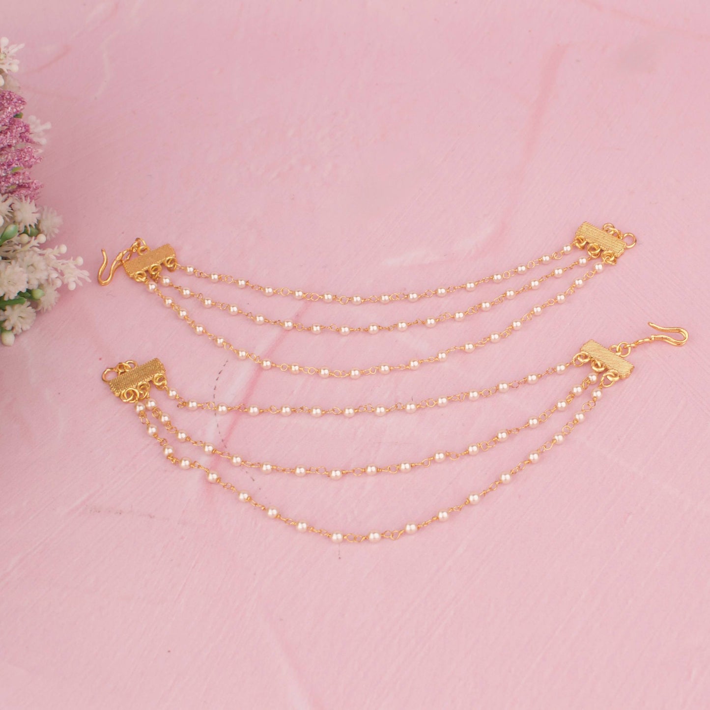 Simple Pearl Champasaralu Ear Chain - Alternate View 1