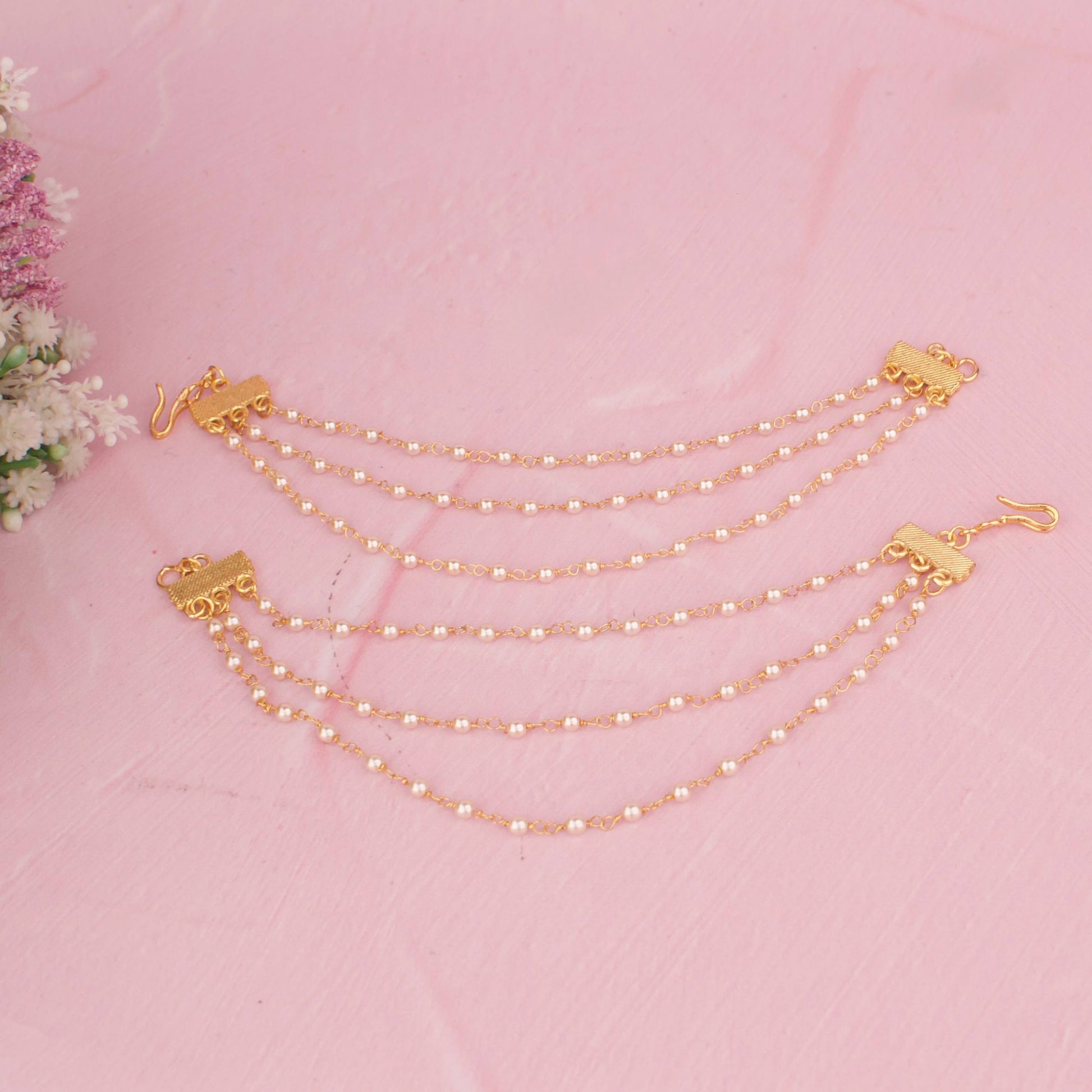 Simple Pearl Champasaralu Ear Chain - Alternate View 1