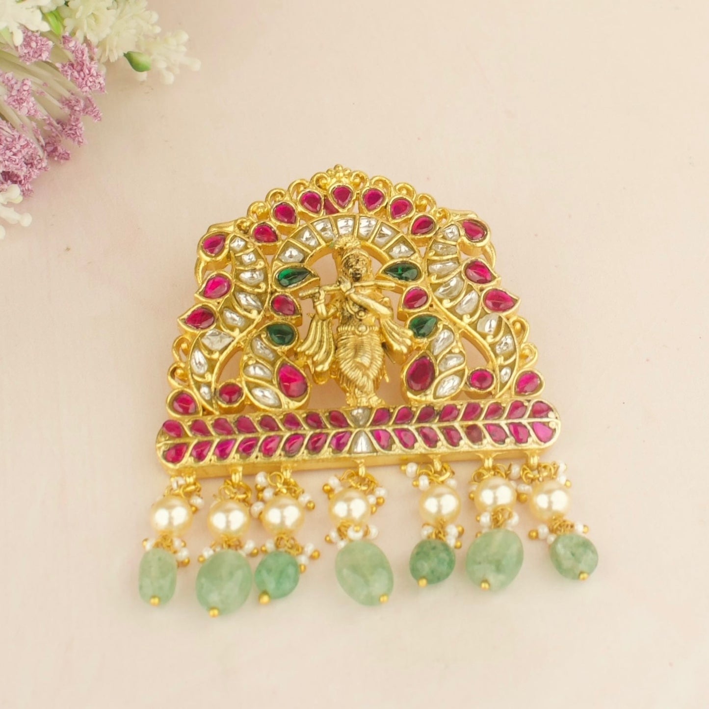 Regal Jadau Kundan Locket with Krishna Design