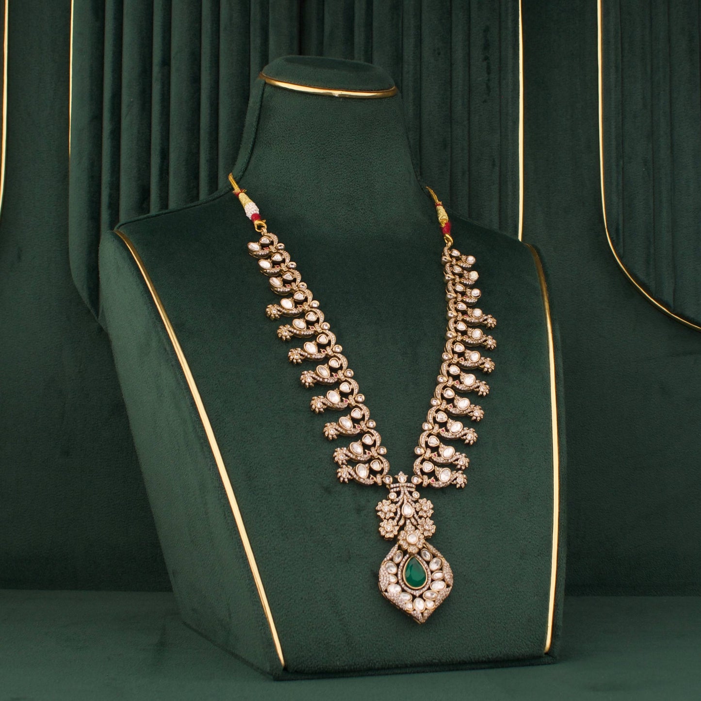 Regal Peacock Polki Necklace Set With Earrings