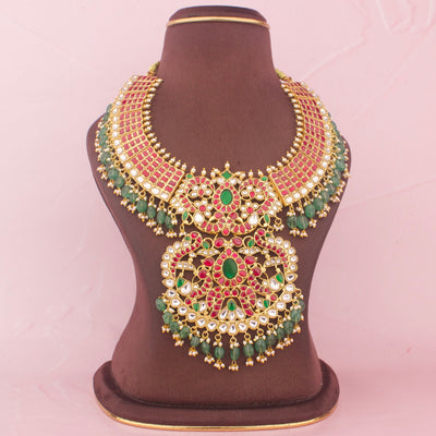 Magnificent Jadau Kundan Necklace With Emerald Beads And Ruby Stones