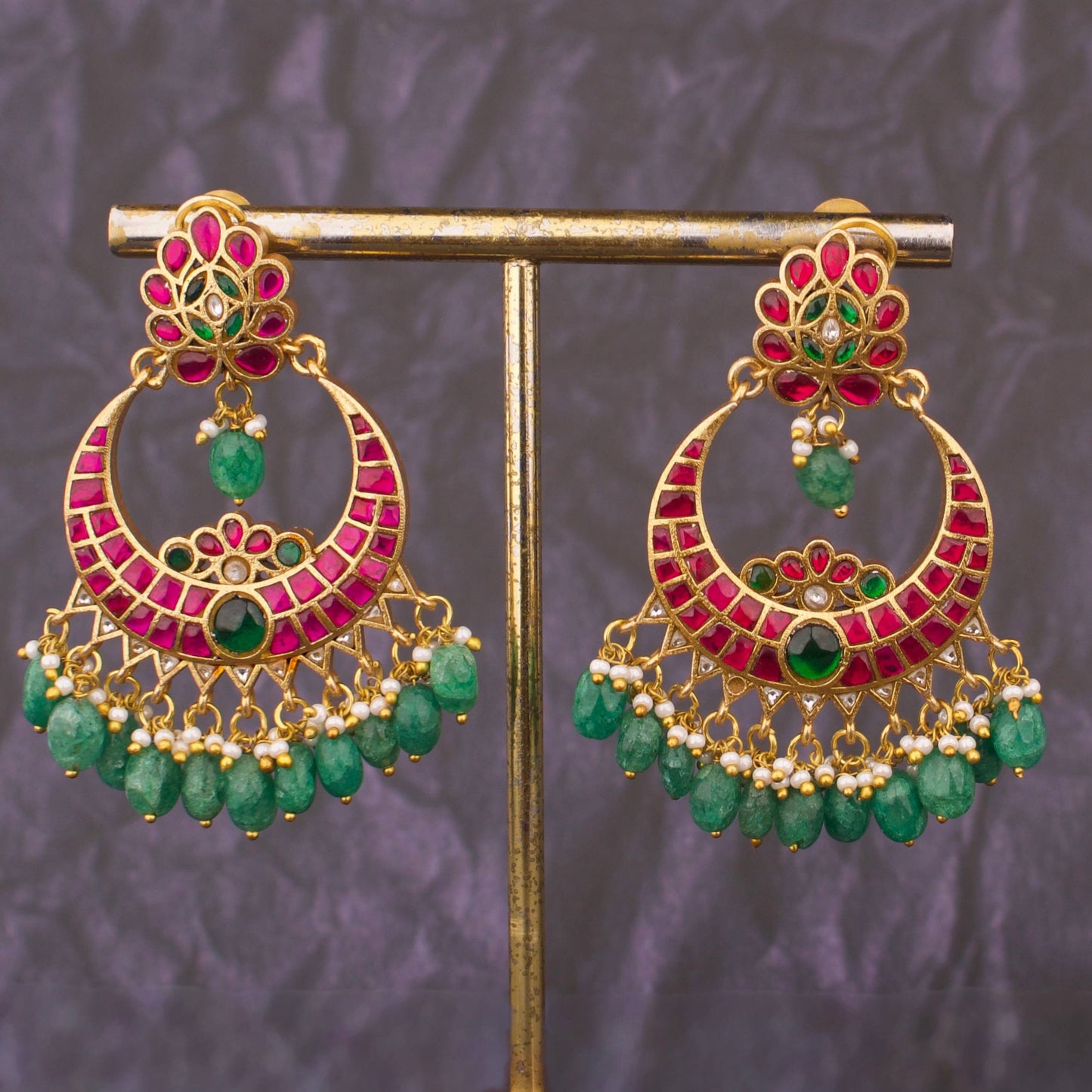 Dazzling Tilak Studded Jadau Kundan Chandbali Earrings