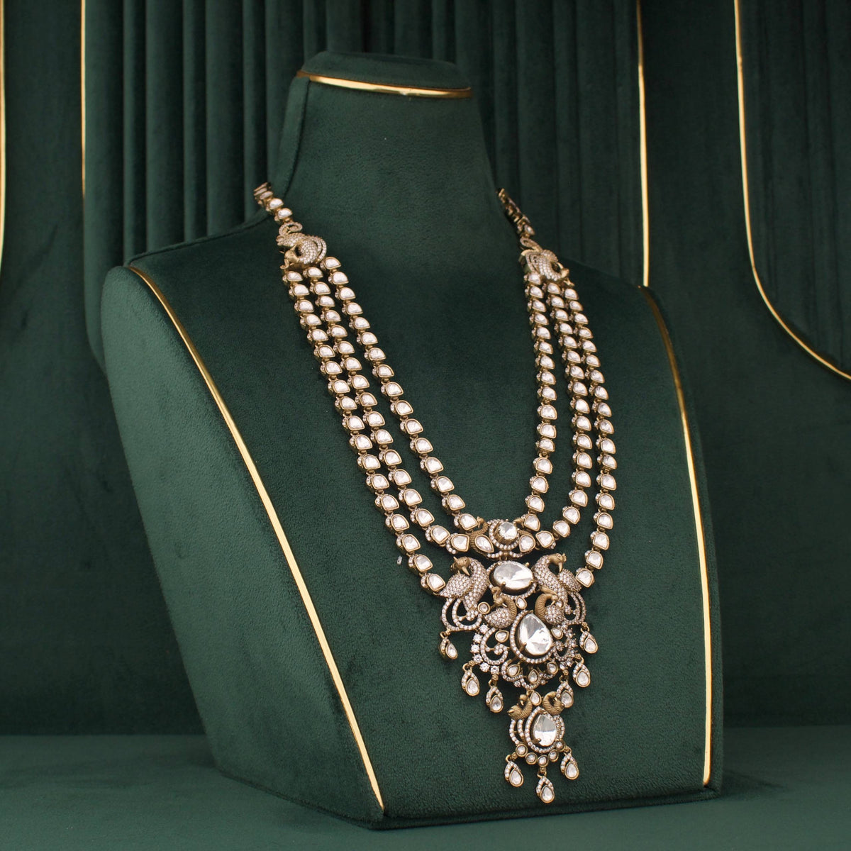 Premium Grand Layered Victorian Polki Set With Matching Earrings set worn Indian