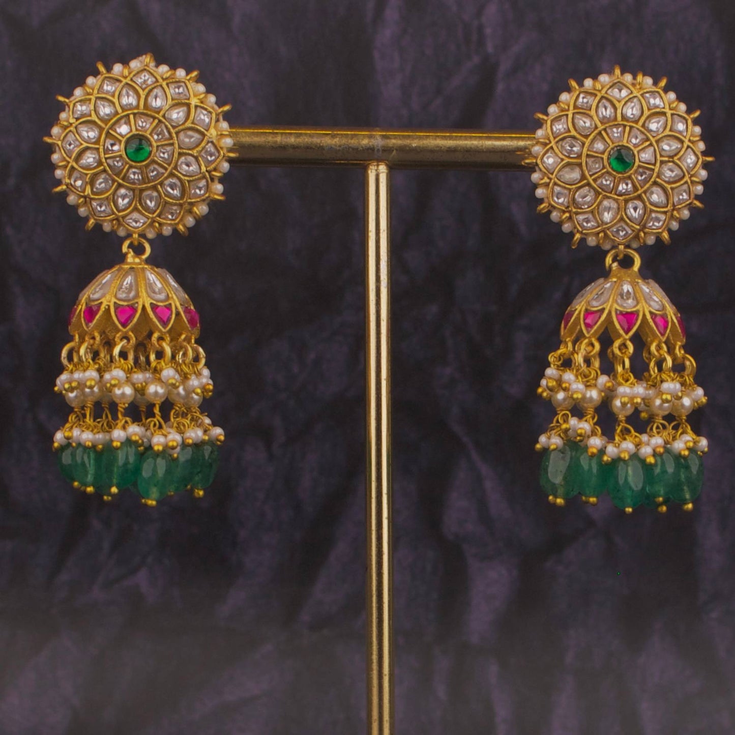 Graceful Jadau Kundan Jhumka with Swarovski Pearls Hanging