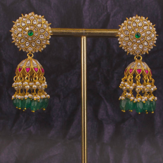 Graceful Jadau Kundan Jhumka with Swarovski Pearls Hanging
