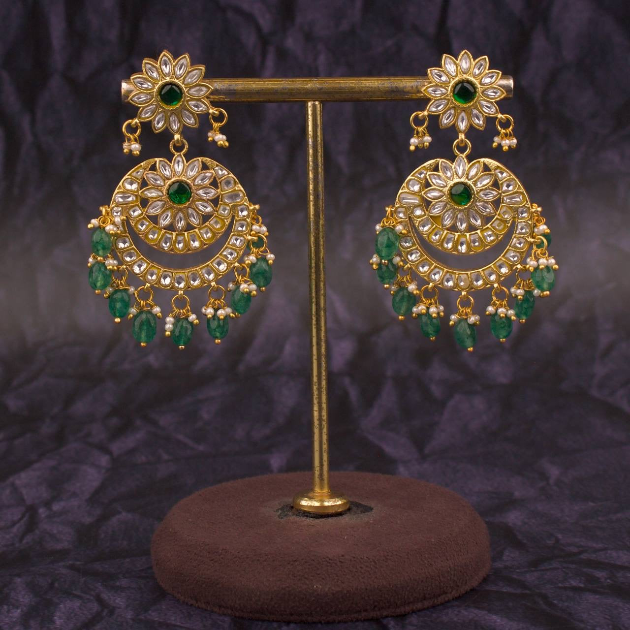 Bridal Jadau Kundan Chandbali Hanging Earrings In White Kundan