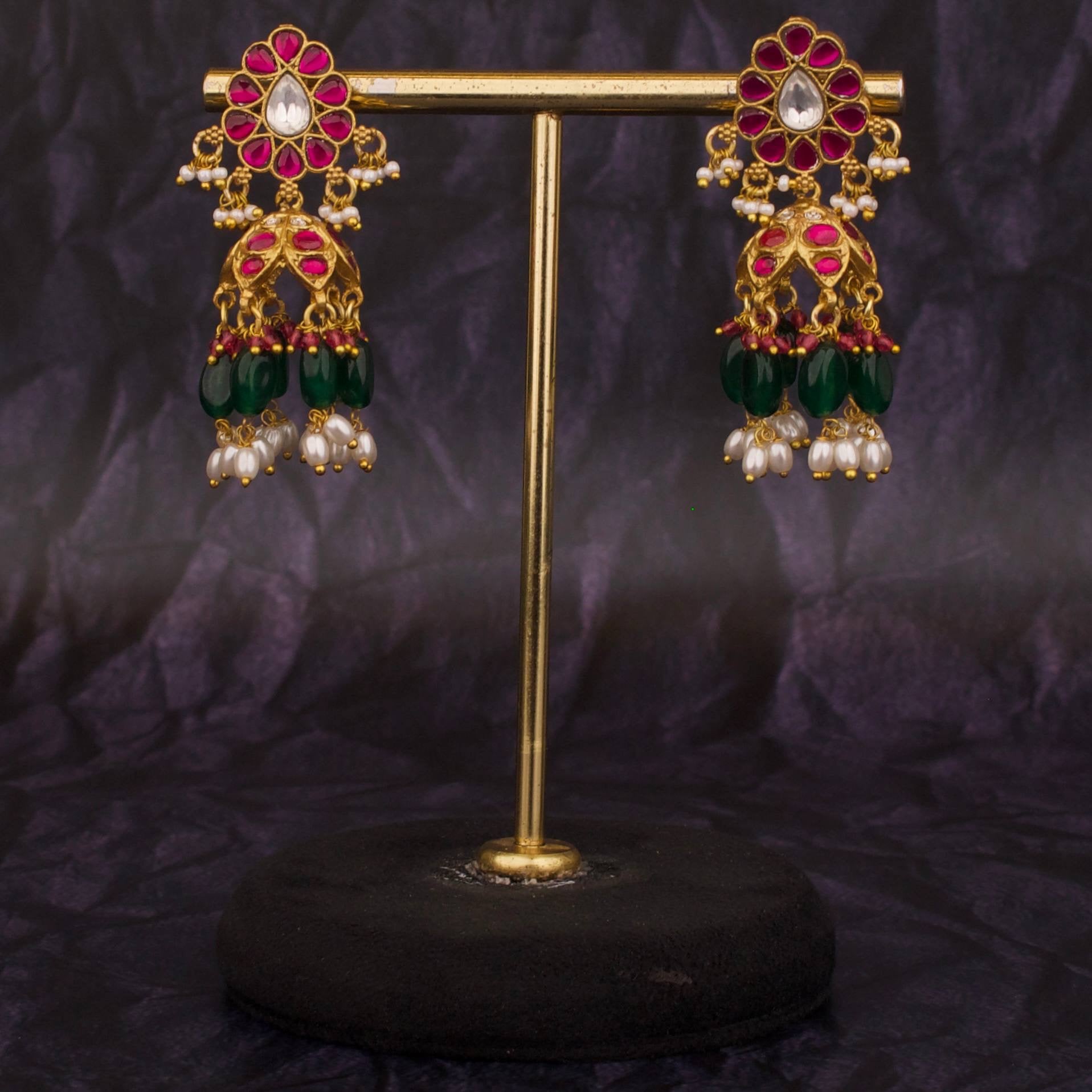 Premium Jadau Kundan Earrings – Gold Inspired Design