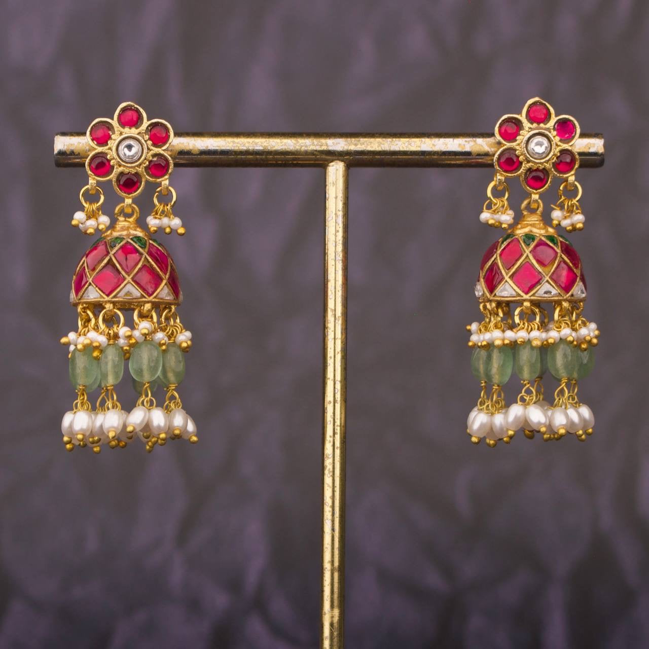 Designer Jadau Kundan Jhumka with Pearl and Beads Detailing
