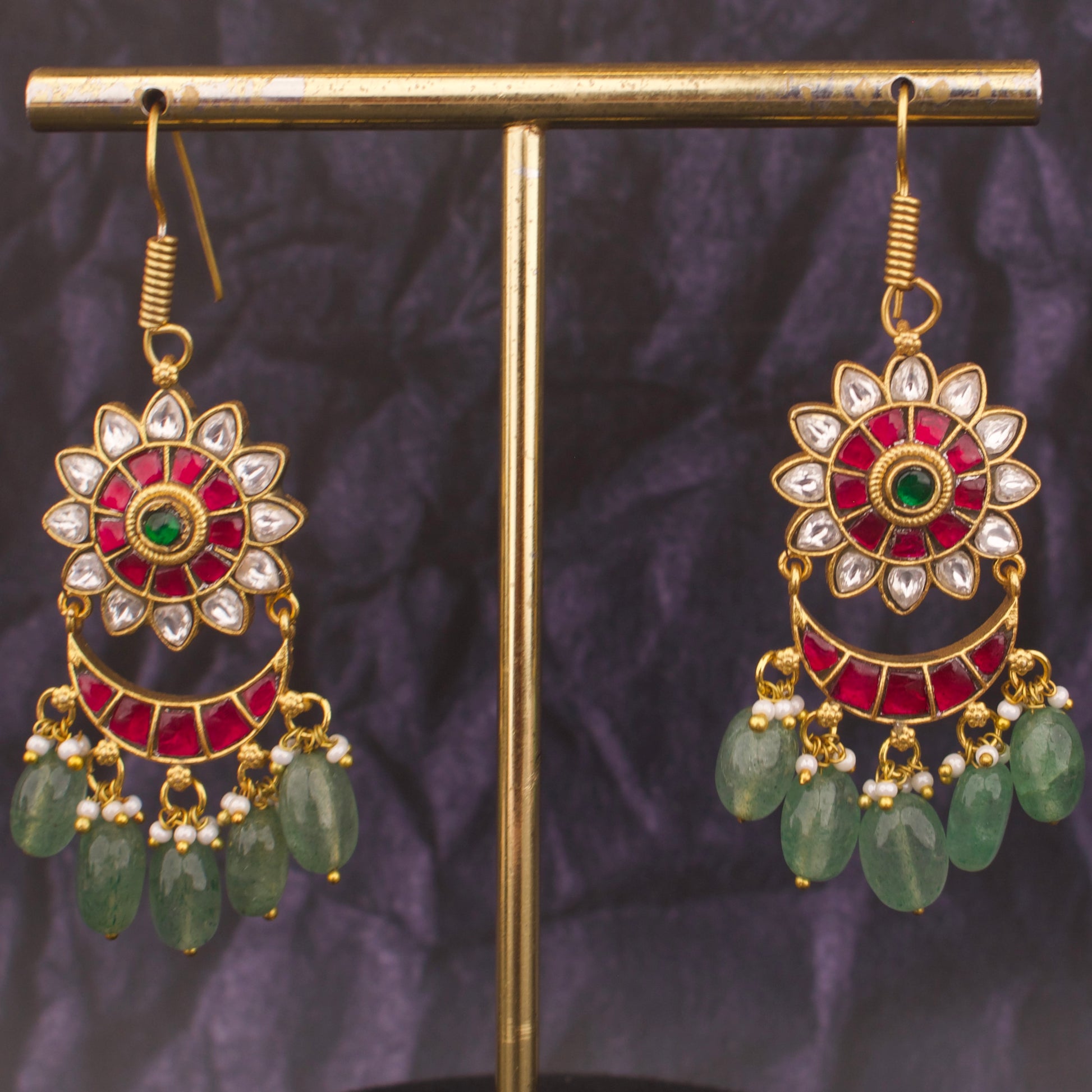 Hanging Style Jadau Kundan Chandbali Earrings - Alternate View 2