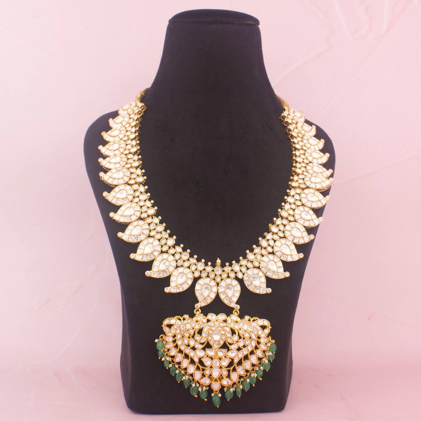 Traditional Jadau Kundan Mango Haram With Green Drops